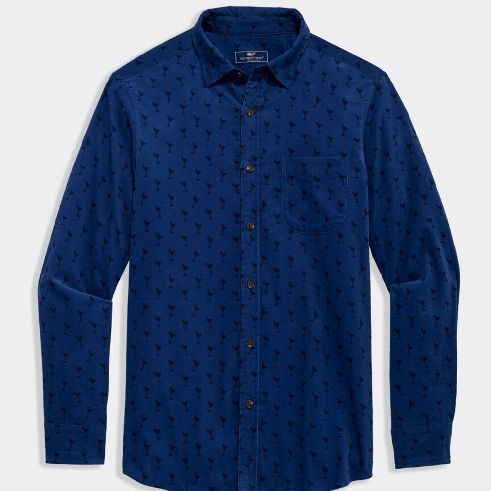 Vineyard Vines Corduroy Shirt XXL Cocktail Print Blue NWT